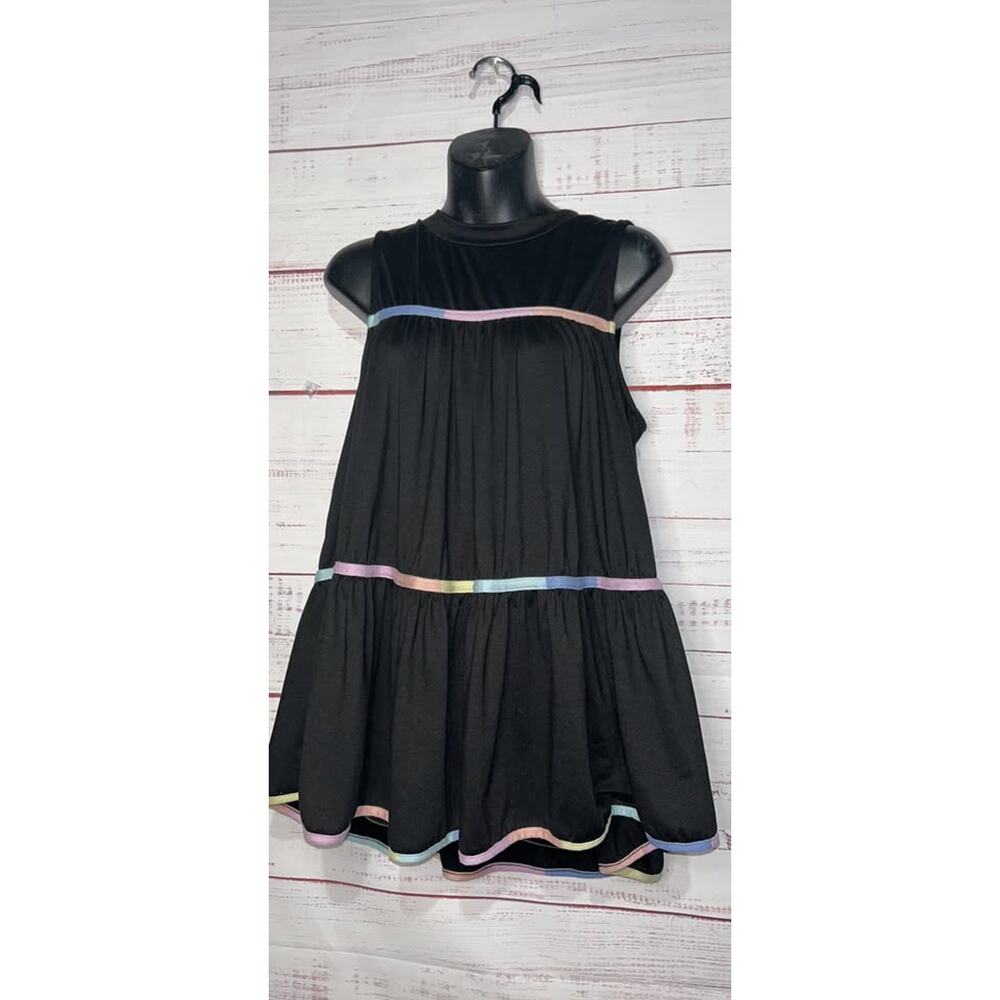 Entro Boutique Black Tiered Tank With Rainbow Details Medium
